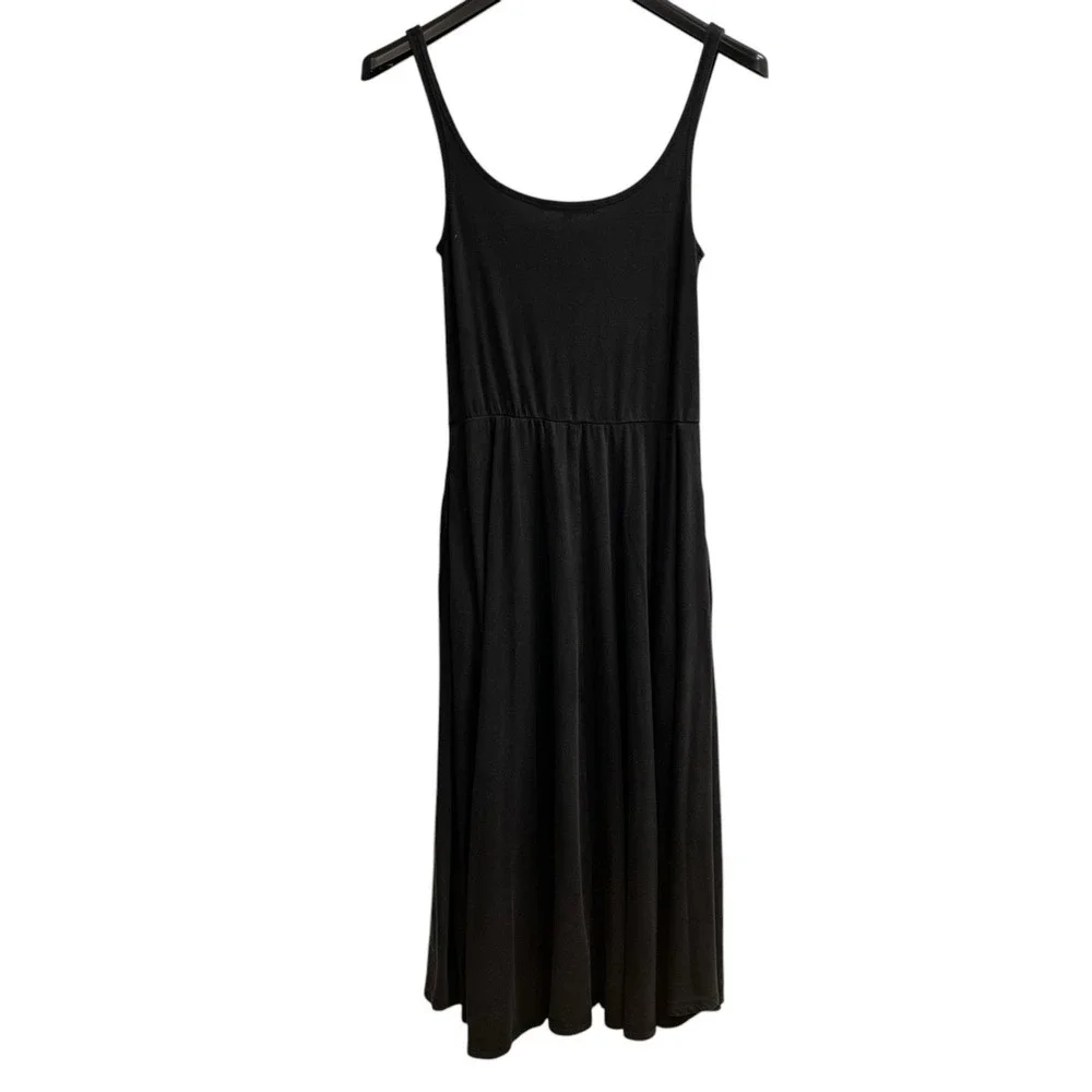 Quince Dress Black Tencel Tank Midi Size S Lagenlook Capsule Casual Comfort - Picture 3 of 9